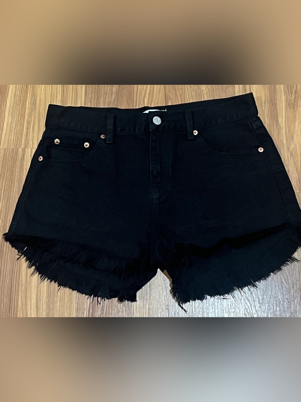 Pistola Gigi Low Rise Denim Cutoff Shorts Black Frayed Fringe Distressed Size 27